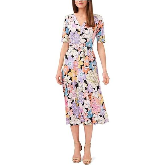 MSK Women's Floral-Print Tie-Waist Midi Dress Large NWT - Picture 1 of 4